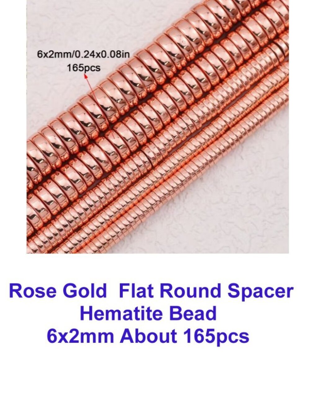 Flat Round Spacer Hematite Bead 6x2mm About 165pcs  Rose Gold